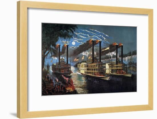 Mississippi River Race-Currier & Ives-Framed Giclee Print