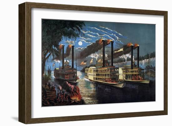 Mississippi River Race-Currier & Ives-Framed Giclee Print