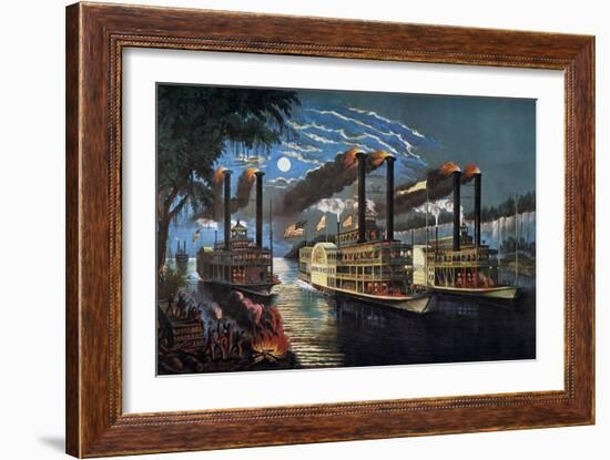 Mississippi River Race-Currier & Ives-Framed Giclee Print