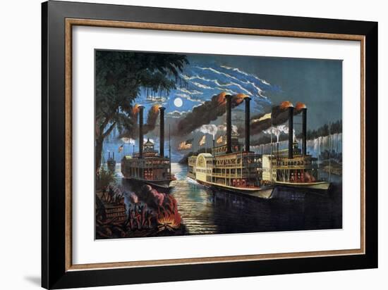 Mississippi River Race-Currier & Ives-Framed Giclee Print