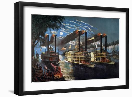 Mississippi River Race-Currier & Ives-Framed Giclee Print