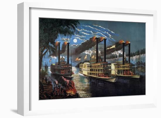 Mississippi River Race-Currier & Ives-Framed Giclee Print