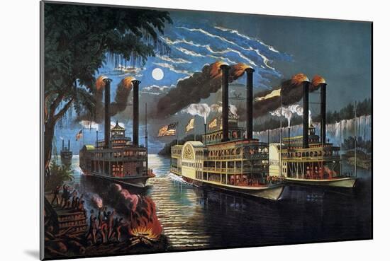 Mississippi River Race-Currier & Ives-Mounted Giclee Print