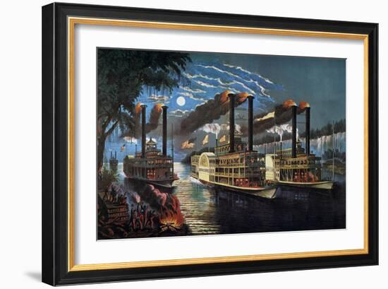 Mississippi River Race-Currier & Ives-Framed Giclee Print