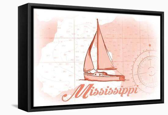 Mississippi - Sailboat - Coral - Coastal Icon-Lantern Press-Framed Stretched Canvas