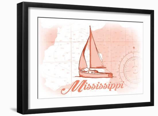 Mississippi - Sailboat - Coral - Coastal Icon-Lantern Press-Framed Art Print