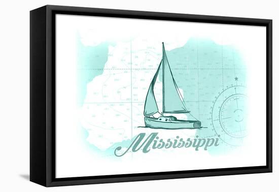 Mississippi - Sailboat - Teal - Coastal Icon-Lantern Press-Framed Stretched Canvas