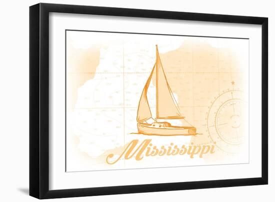 Mississippi - Sailboat - Yellow - Coastal Icon-Lantern Press-Framed Art Print