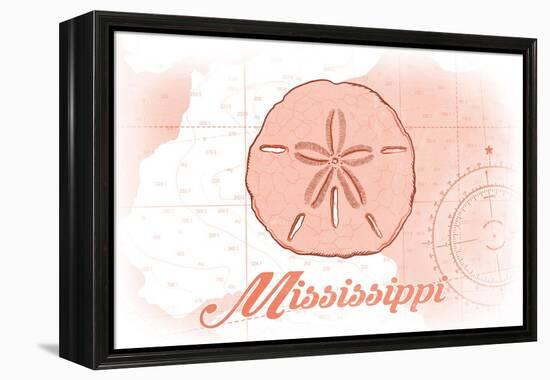 Mississippi - Sand Dollar - Coral - Coastal Icon-Lantern Press-Framed Stretched Canvas