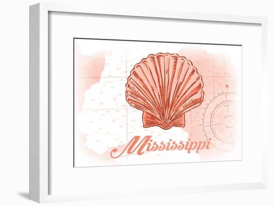 Mississippi - Scallop Shell - Coral - Coastal Icon-Lantern Press-Framed Art Print