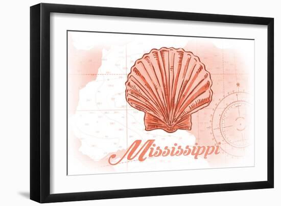 Mississippi - Scallop Shell - Coral - Coastal Icon-Lantern Press-Framed Art Print