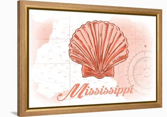 Mississippi - Scallop Shell - Coral - Coastal Icon-Lantern Press-Framed Stretched Canvas