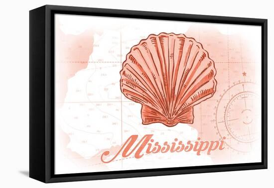 Mississippi - Scallop Shell - Coral - Coastal Icon-Lantern Press-Framed Stretched Canvas