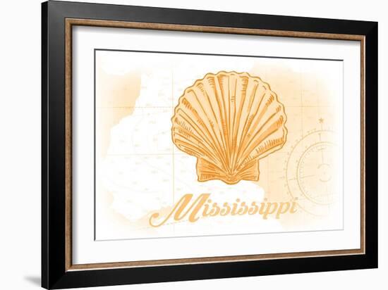 Mississippi - Scallop Shell - Yellow - Coastal Icon-Lantern Press-Framed Art Print