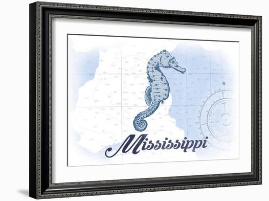 Mississippi - Seahorse - Blue - Coastal Icon-Lantern Press-Framed Art Print