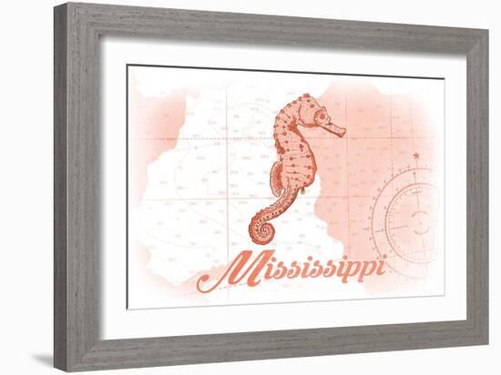 Mississippi - Seahorse - Coral - Coastal Icon-Lantern Press-Framed Art Print