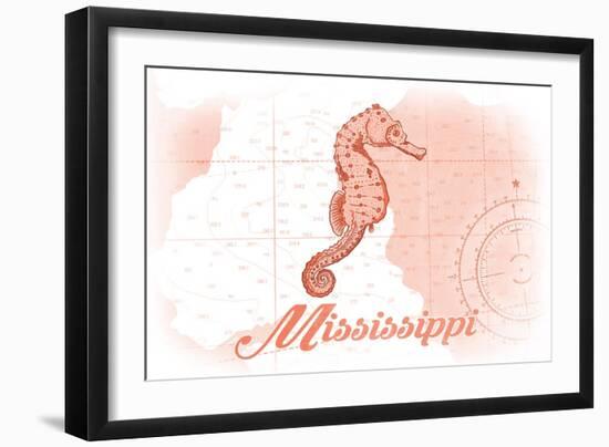 Mississippi - Seahorse - Coral - Coastal Icon-Lantern Press-Framed Art Print