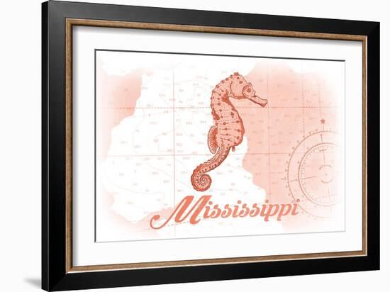 Mississippi - Seahorse - Coral - Coastal Icon-Lantern Press-Framed Art Print