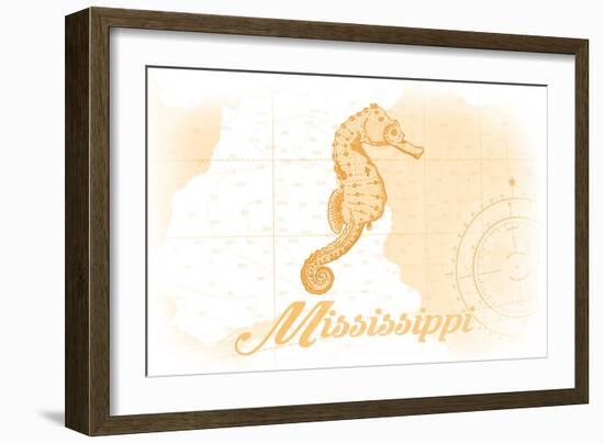 Mississippi - Seahorse - Yellow - Coastal Icon-Lantern Press-Framed Art Print
