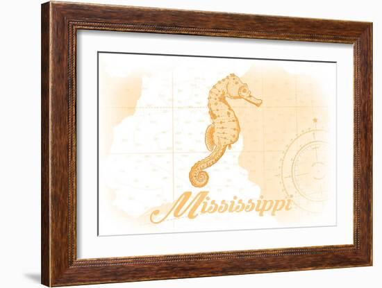 Mississippi - Seahorse - Yellow - Coastal Icon-Lantern Press-Framed Art Print