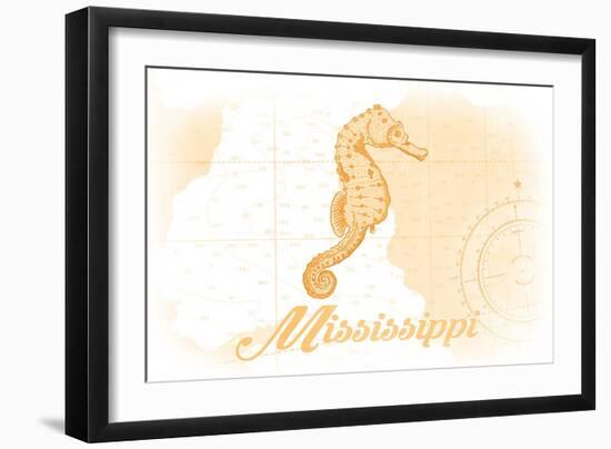 Mississippi - Seahorse - Yellow - Coastal Icon-Lantern Press-Framed Art Print