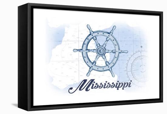 Mississippi - Ship Wheel - Blue - Coastal Icon-Lantern Press-Framed Stretched Canvas