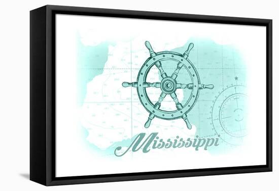 Mississippi - Ship Wheel - Teal - Coastal Icon-Lantern Press-Framed Stretched Canvas