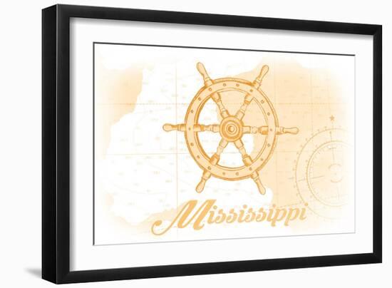 Mississippi - Ship Wheel - Yellow - Coastal Icon-Lantern Press-Framed Art Print