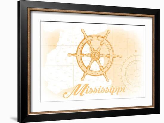 Mississippi - Ship Wheel - Yellow - Coastal Icon-Lantern Press-Framed Art Print