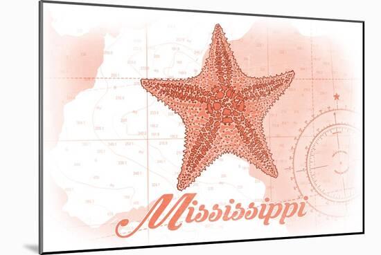 Mississippi - Starfish - Coral - Coastal Icon-Lantern Press-Mounted Art Print