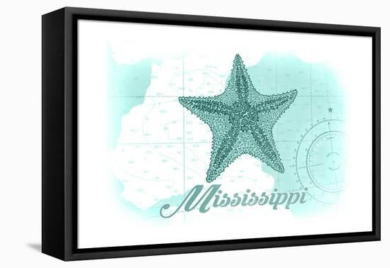 Mississippi - Starfish - Teal - Coastal Icon-Lantern Press-Framed Stretched Canvas