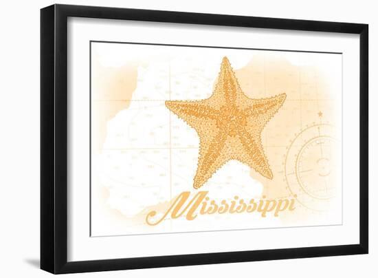 Mississippi - Starfish - Yellow - Coastal Icon-Lantern Press-Framed Art Print