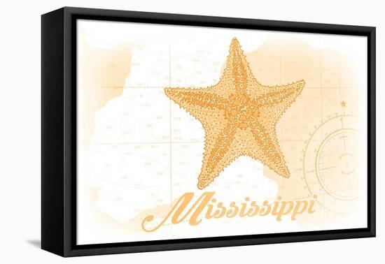 Mississippi - Starfish - Yellow - Coastal Icon-Lantern Press-Framed Stretched Canvas