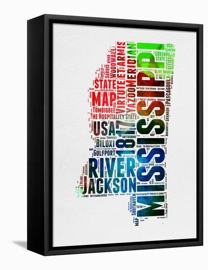 Mississippi Watercolor Word Cloud-NaxArt-Framed Stretched Canvas