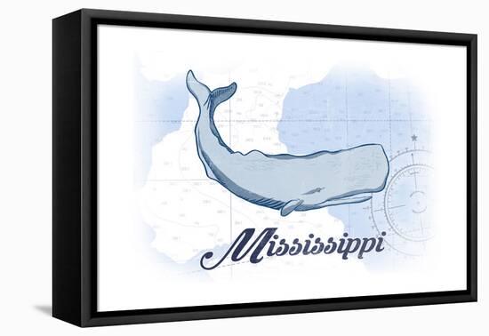 Mississippi - Whale - Blue - Coastal Icon-Lantern Press-Framed Stretched Canvas