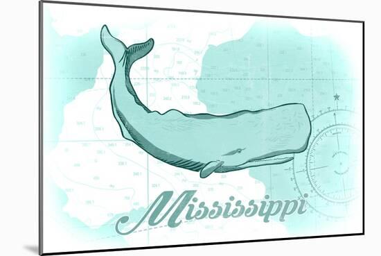 Mississippi - Whale - Teal - Coastal Icon-Lantern Press-Mounted Art Print