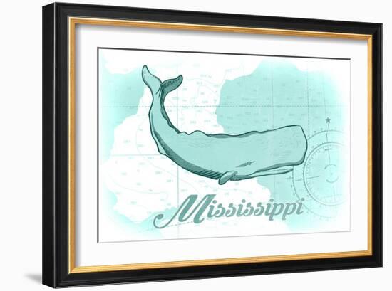 Mississippi - Whale - Teal - Coastal Icon-Lantern Press-Framed Art Print