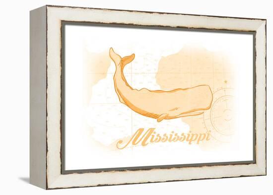 Mississippi - Whale - Yellow - Coastal Icon-Lantern Press-Framed Stretched Canvas