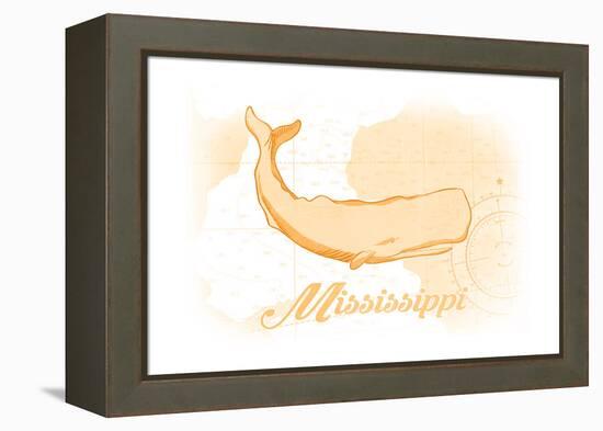 Mississippi - Whale - Yellow - Coastal Icon-Lantern Press-Framed Stretched Canvas