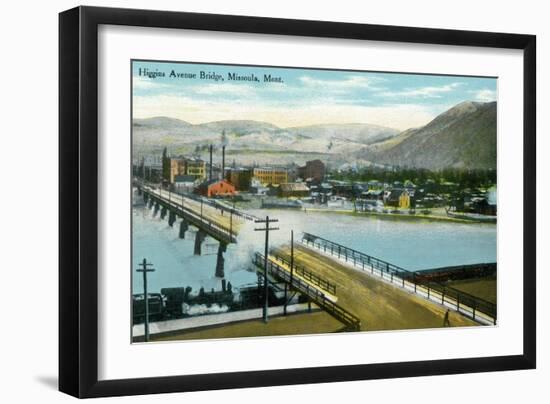 Missoula, Montana, Aerial View of the Higgins Avenue Bridge-Lantern Press-Framed Art Print