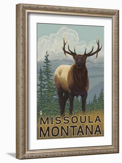 Missoula, Montana - Elk Scene-Lantern Press-Framed Art Print