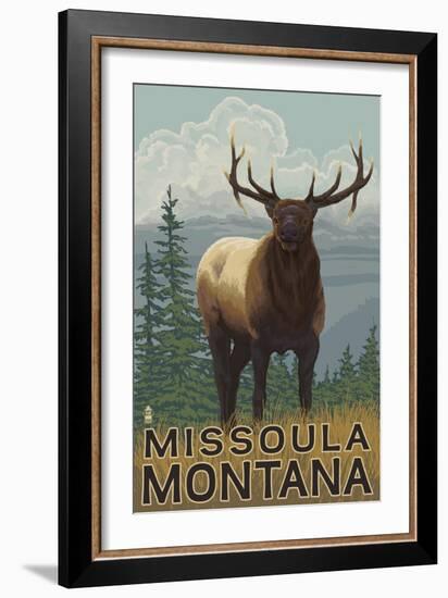 Missoula, Montana - Elk Scene-Lantern Press-Framed Art Print