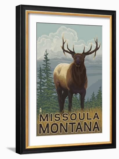 Missoula, Montana - Elk Scene-Lantern Press-Framed Art Print