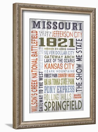 Missouri - Barnwood Typography-Lantern Press-Framed Art Print