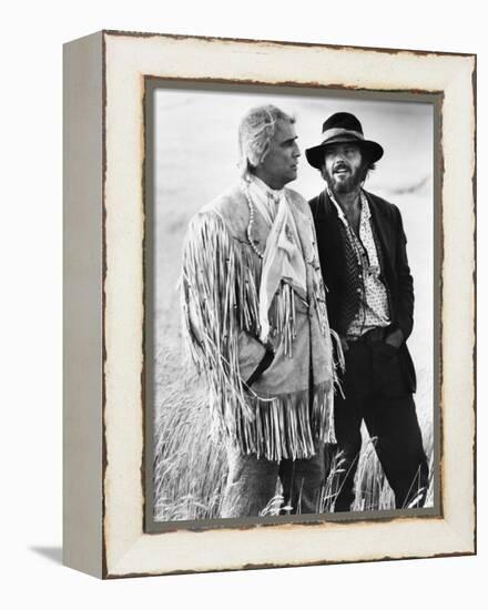 Missouri Breaks by Arthur Penn with Marlon Brando and Jack Nicholson, 1976 (b/w photo)-null-Framed Stretched Canvas