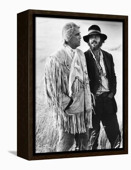 Missouri Breaks by Arthur Penn with Marlon Brando and Jack Nicholson, 1976 (b/w photo)-null-Framed Stretched Canvas