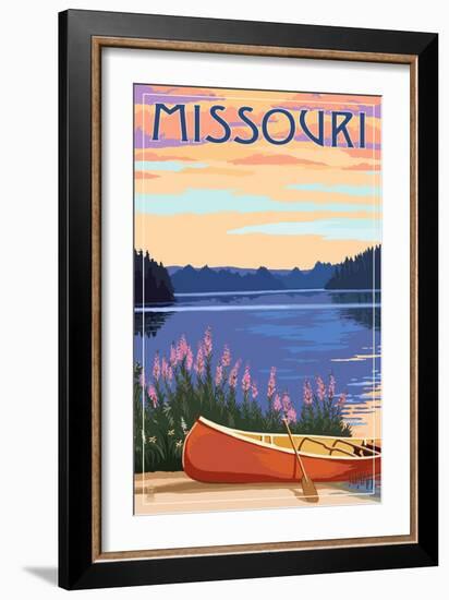 Missouri - Canoe and Lake-Lantern Press-Framed Art Print