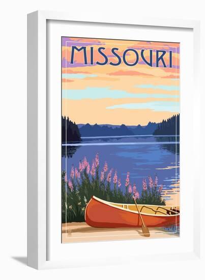 Missouri - Canoe and Lake-Lantern Press-Framed Art Print