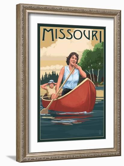 Missouri - Canoers on Lake-Lantern Press-Framed Art Print