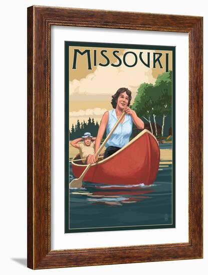 Missouri - Canoers on Lake-Lantern Press-Framed Art Print